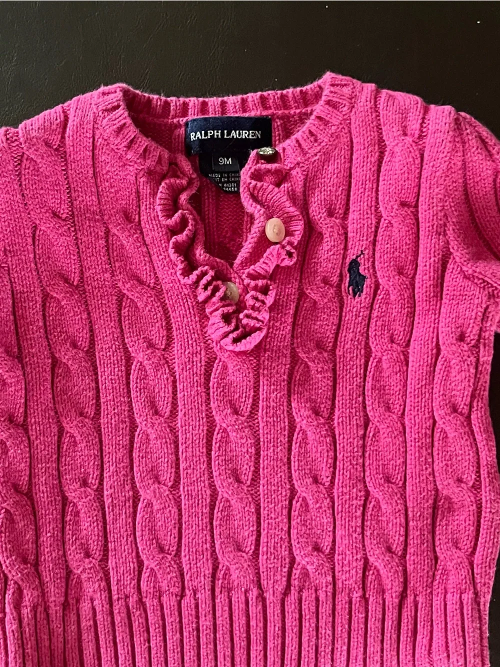 Ralph Lauren Hot Pink Ruffle-Trim Knit Cardigan size 9 months